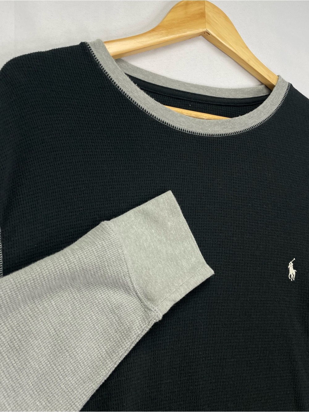 Polo Ralph Lauren Long Sleeve Thermal Shirt Men’s XL Black Gray Waffle Knit Pony